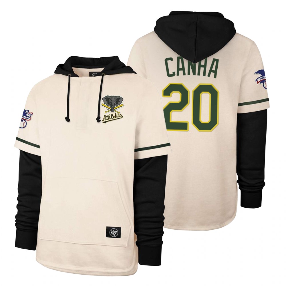 Men Oakland Athletics #20 Canha Cream 2021 Pullover Hoodie MLB Jersey